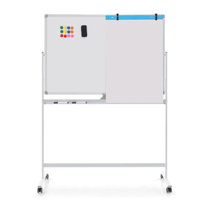 Oboustranná mobilní magnetická tabule 120 x 80 cm, výškově nastavitelná, bílá