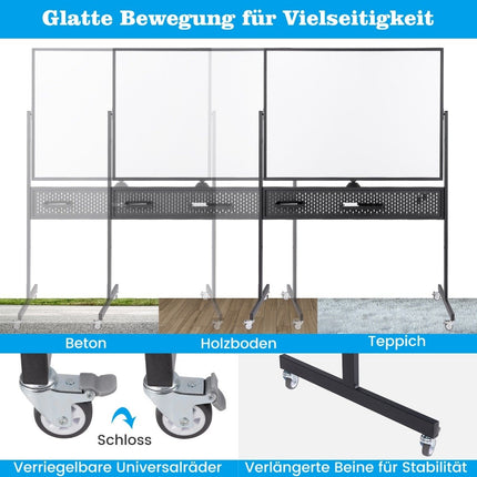 120 x 90 cm Double-Sided Mobile Whiteboard with Pegboard &amp; Roles &amp; Black stand