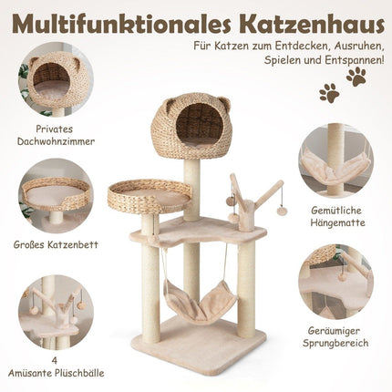 121 cm hoher Kratzbaum Kletterbaum mit Katzenhöhle natur