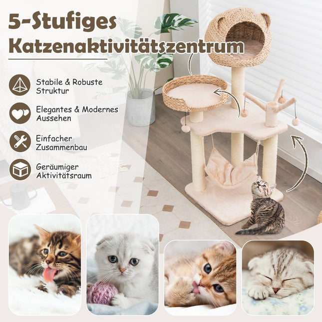 121 cm hoher Kratzbaum Kletterbaum mit Katzenhöhle natur