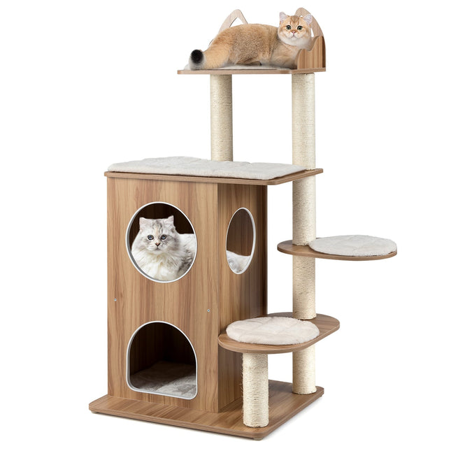 122 cm Katzenbaum mit 2-stöckiger Höhle & Sisalstämmen