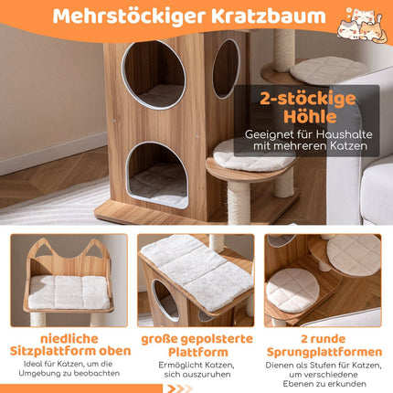 122 cm Katzenbaum mit 2-stöckiger Höhle & Sisalstämmen