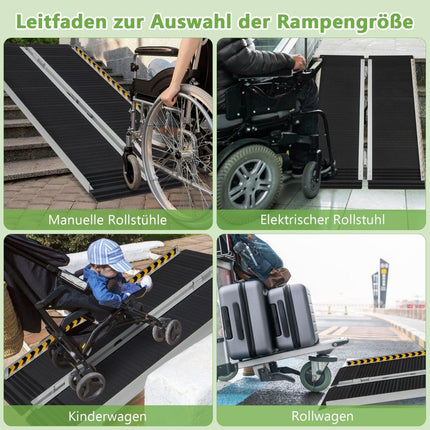 122 x 74 cm Rollstuhlrampe, tragbare &amp; rutschfeste Klapprampe, belastbar bis 272 kg, Aluminium