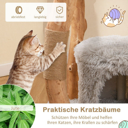 124 cm Cat Tree with Wood Frame, Jute Posts, Plush Seat
