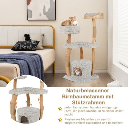 124 cm Cat Tree with Wood Frame, Jute Posts, Plush Seat