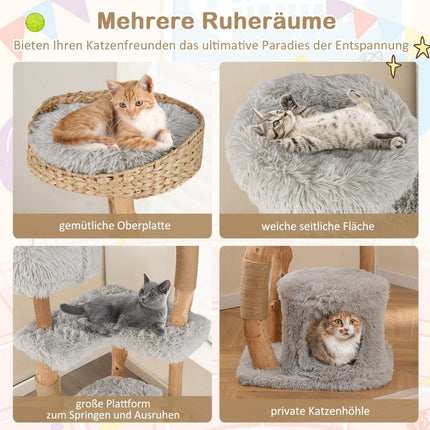 124 cm Cat Tree with Wood Frame, Jute Posts, Plush Seat