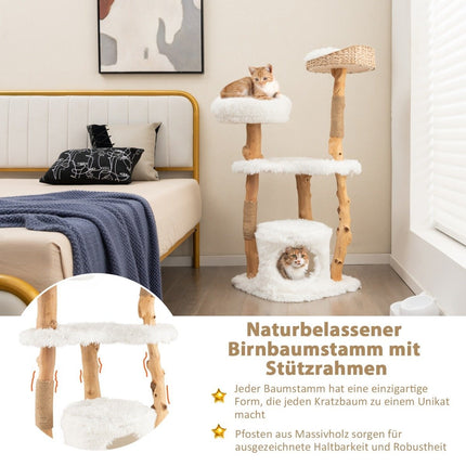 124 cm hoher Katzenkratzbaum aus Holz mit Jutesäulen