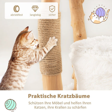 124 cm hoher Katzenkratzbaum aus Holz mit Jutesäulen