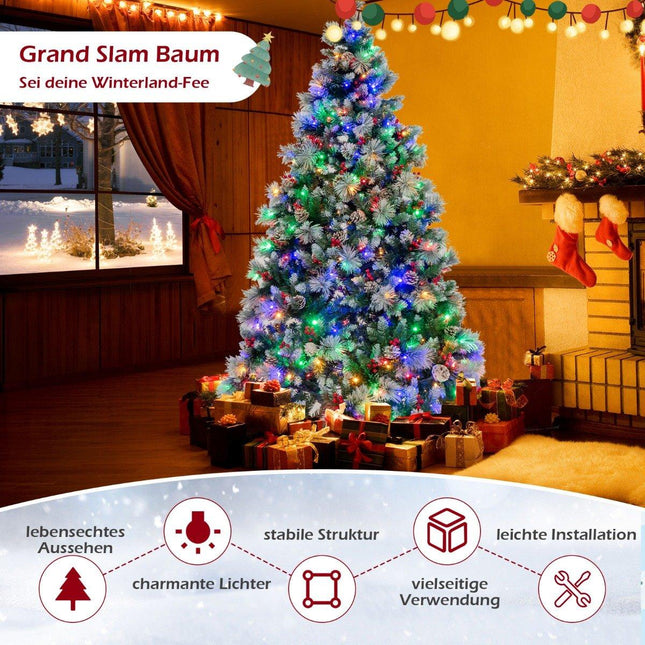 Ø125 x 215 cm Weihnachtsbaum mit LED Lichtern Weihnachtsbaum mit Beeren Grün + Weiß