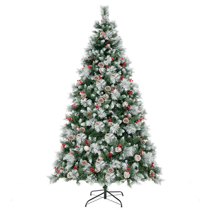 Ø125 x 215 cm vánoční stromek s LED osvětlením, s bobulemi, zelený + bílý
