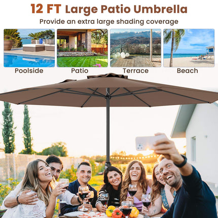 12 Fuß Terrassenschirm mit Kurbel, 8 Streben, Kaffee