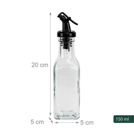 12 Glas-Ölflaschen mit Ausgießer und Etiketten-Set