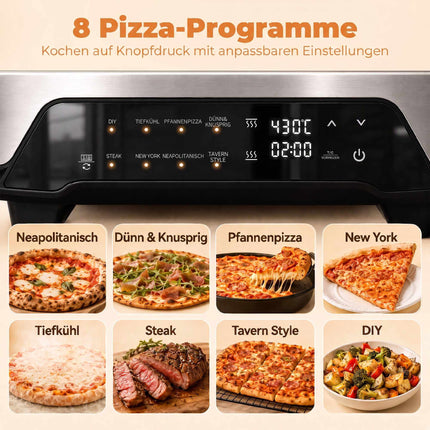 12-Inch Electric Pizza Oven, 8 Programs, 430C, Ceramic Stone
