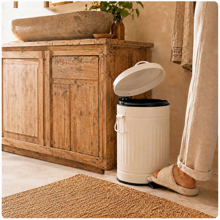 12L Beige Retro Pedal Bin with Soft-Close Lid