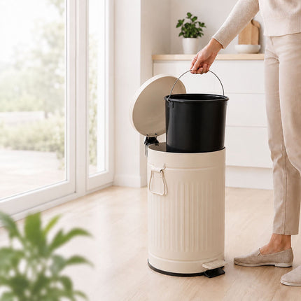 12L Beige Retro Pedal Bin with Soft-Close Lid