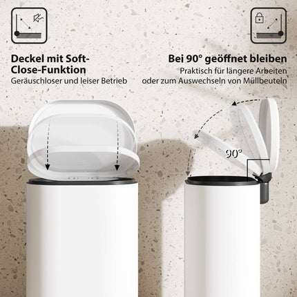 Odpadkový koš 12L s víkem a pedálem, soft-close, bílá