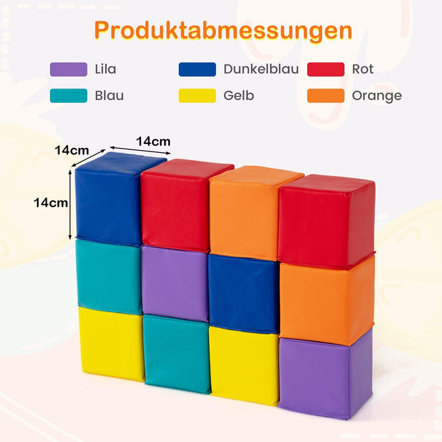 12-Piece Foam Building Blocks Set for Kids, Soft & Colorful