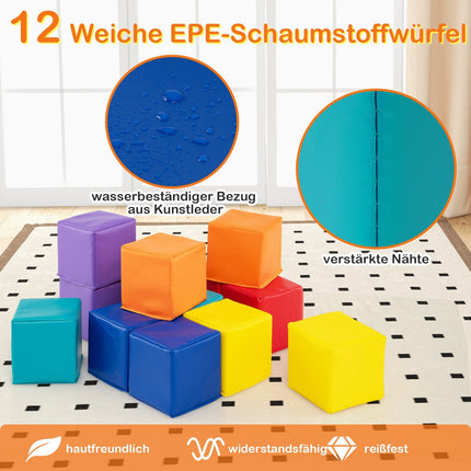 12-teiliges Schaumstoff-Bauklötzchen-Set für Kinder, weich & farbenfroh