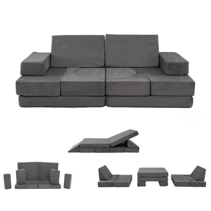 12-Piece Modular Kids Sofa with Washable Covers, Dark Grey