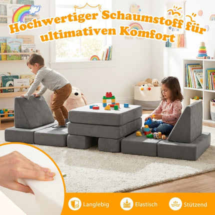 12-Piece Modular Kids Sofa with Washable Covers, Dark Grey