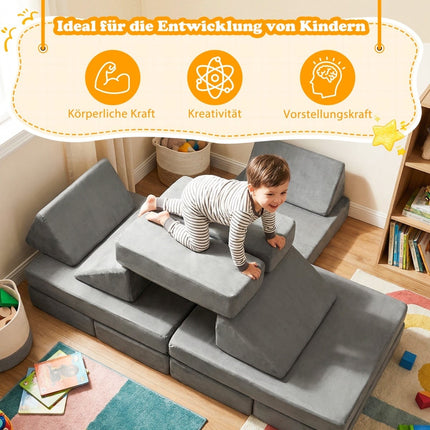 12-Piece Modular Kids Sofa with Washable Covers, Dark Grey