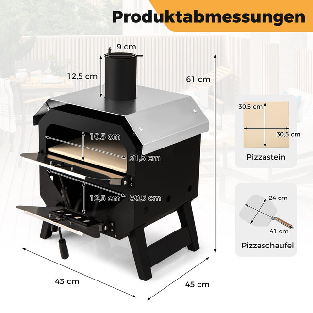 12" Portable Outdoor Pizza Oven with Stone & Cover