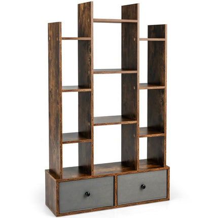 Bücherregal mit 12 Ebenen, offener Rückseite und Schublade, 81 x 24 x 132 cm, Braun