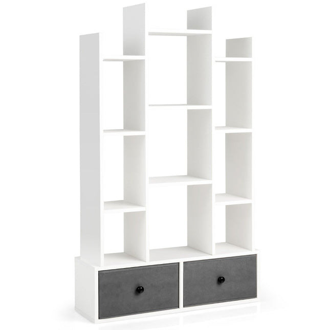 Bücherregal mit 12 Ebenen, offener Rückseite und Schublade, 81 x 24 x 132 cm, Weiß