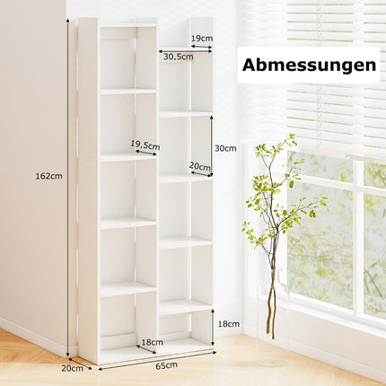 12-Tier Tree Bookshelf with Anti-Tip Safety, White, 65x20x162 cm