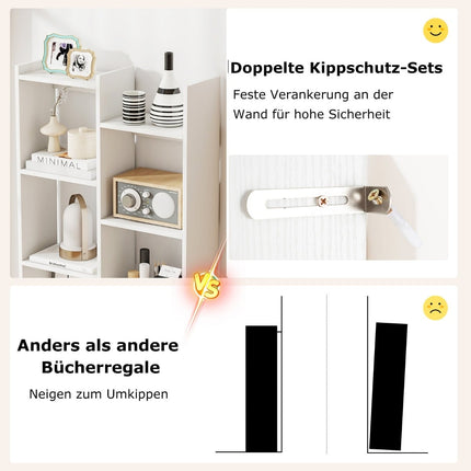 12-Tier Tree Bookshelf with Anti-Tip Safety, White, 65x20x162 cm