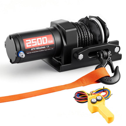 12V ATV UTV Electric Winch 2500 lb, Synthetic Rope, Remote