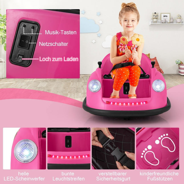 12V Autoscooter Kinder Elektro Autoscooter mit Fernbedienung &amp; LED Lichter &amp; Musik Rosa
