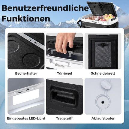 12-V-Autokühlschrank mit 2 Kühlzonen, 40 l, tragbarer Gefrierschrank mit Kompressor (-20 °C ~ 20 °C)