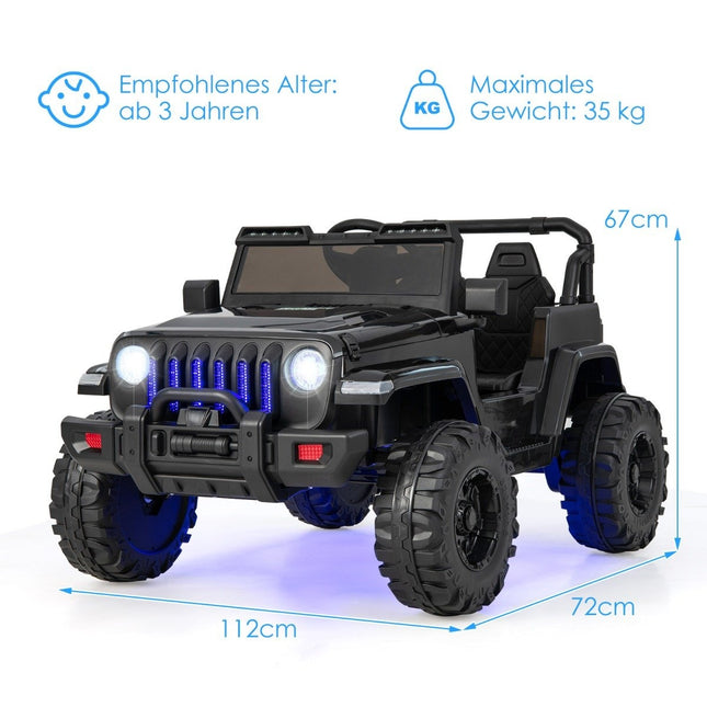 12V Kinder 2-Sitzer Elektroauto mit Fernbedienung &amp; Hupe &amp; Scheinwerfer Schwarz