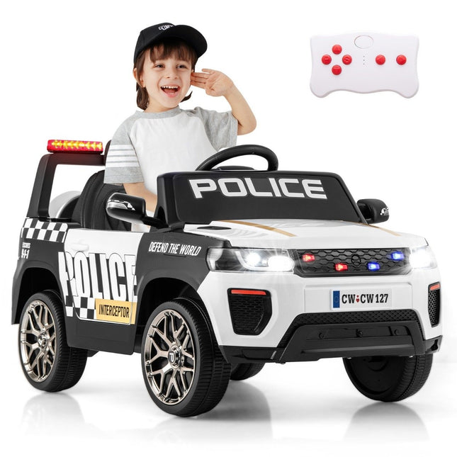 12V Kinder Elektroauto Polizei Elektro Kinderauto mit Fernbedienung Elektroauto für Kinder ab 3 Jahren Weiß