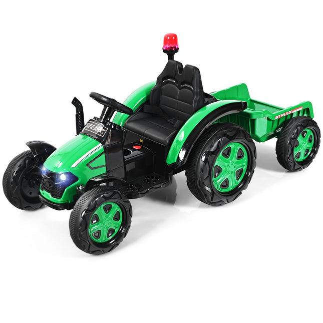 12V Kinder Elektro Traktor mit Anhänger Spielzeugtraktor 151 x 68 x 70 cm Grün