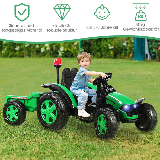 12V Kinder Elektro Traktor mit Anhänger Spielzeugtraktor 151 x 68 x 70 cm Grün