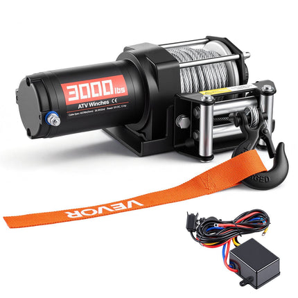 12V Electric ATV Winch 3000 lb, Steel Rope, Wired Remote