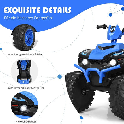 12V Elektro Kinderquad mit Scheinwerfer Mini Elektroquad mit Musik &amp; Hupe 4 Räder Kinderquad 2,8-5 km/h für Kinder ab 3 Jahren Blau