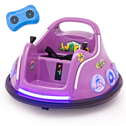 12V Kids Bumper Car, 360 Spin, Music & Remote, Purple
