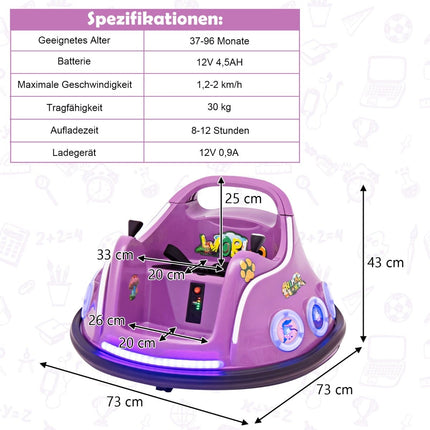 12V Kids Bumper Car, 360 Spin, Music & Remote, Purple