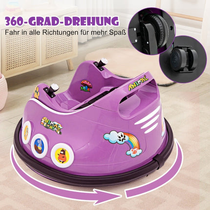 12V Kids Bumper Car, 360 Spin, Music & Remote, Purple