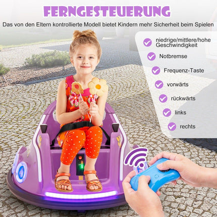 12V Kids Bumper Car, 360 Spin, Music & Remote, Purple