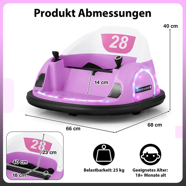12V Kinder Elektro Bumper Car mit Fernbedienung, Pink, 360° Drehung