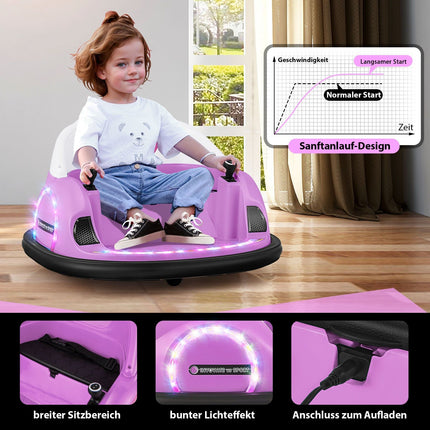12V Kinder Elektro Bumper Car mit Fernbedienung, Pink, 360° Drehung
