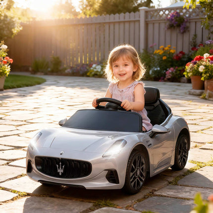 12V Kinder Elektroauto mit LED-Lichtern, Musik, Grau