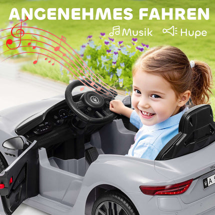 12V Kinder Elektroauto mit LED-Lichtern, Musik, Grau
