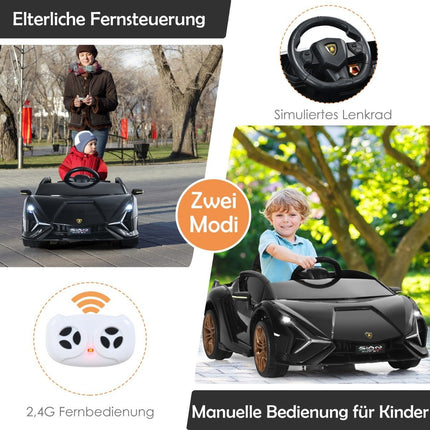 12V Kinder-Elektroauto mit Fernbedienung, Schwarz, 108x64x41 cm