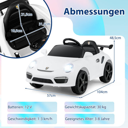 Dětské elektrické auto 12V s ovladačem, licencované Porsche, bílá