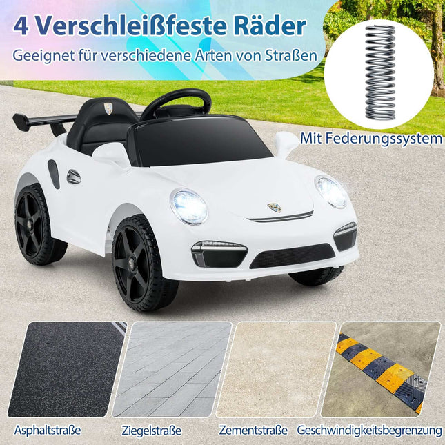 12V Kinder-Elektroauto mit Fernbedienung, lizenziertem Porsche, Weiß